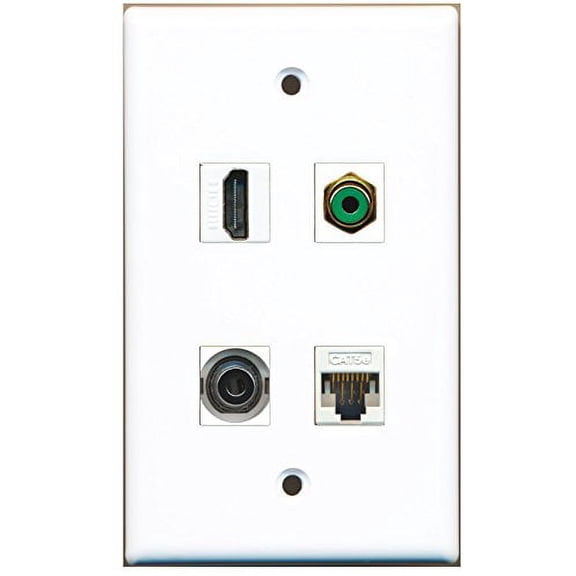 RiteAV - 1 Port HDMI 1 Port RCA Green 1 Port 3.5mm 1 Port Cat5e Ethernet White Wall Plate