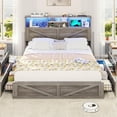 thumbnail image 4 of Queen Rustic Bed Frames With Storage Headboard Bookcase, Farmhouse Wooden Platform Panel Bed with 4 Drawers & Charging Station, No Boxing Need, Vintage Gray, 4 of 10