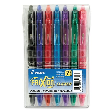 Pilot FriXion Clicker Erasable Gel Ink Retractable Pen, Assorted Ink, .7mm, 7/Pack (Best White Gel Pen)