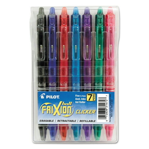 Pilot FriXion Clicker Erasable Gel Ink Pens, Fine Point (0.7mm), Assorted Ink, 7 Count