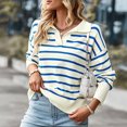 thumbnail image 3 of Suéter Tejido Jerseys de punto para mujer, blusa de punto informal de manga larga, suéter sencillo con cuello en V Ygjytge L Azul para Mujer, 3 of 8