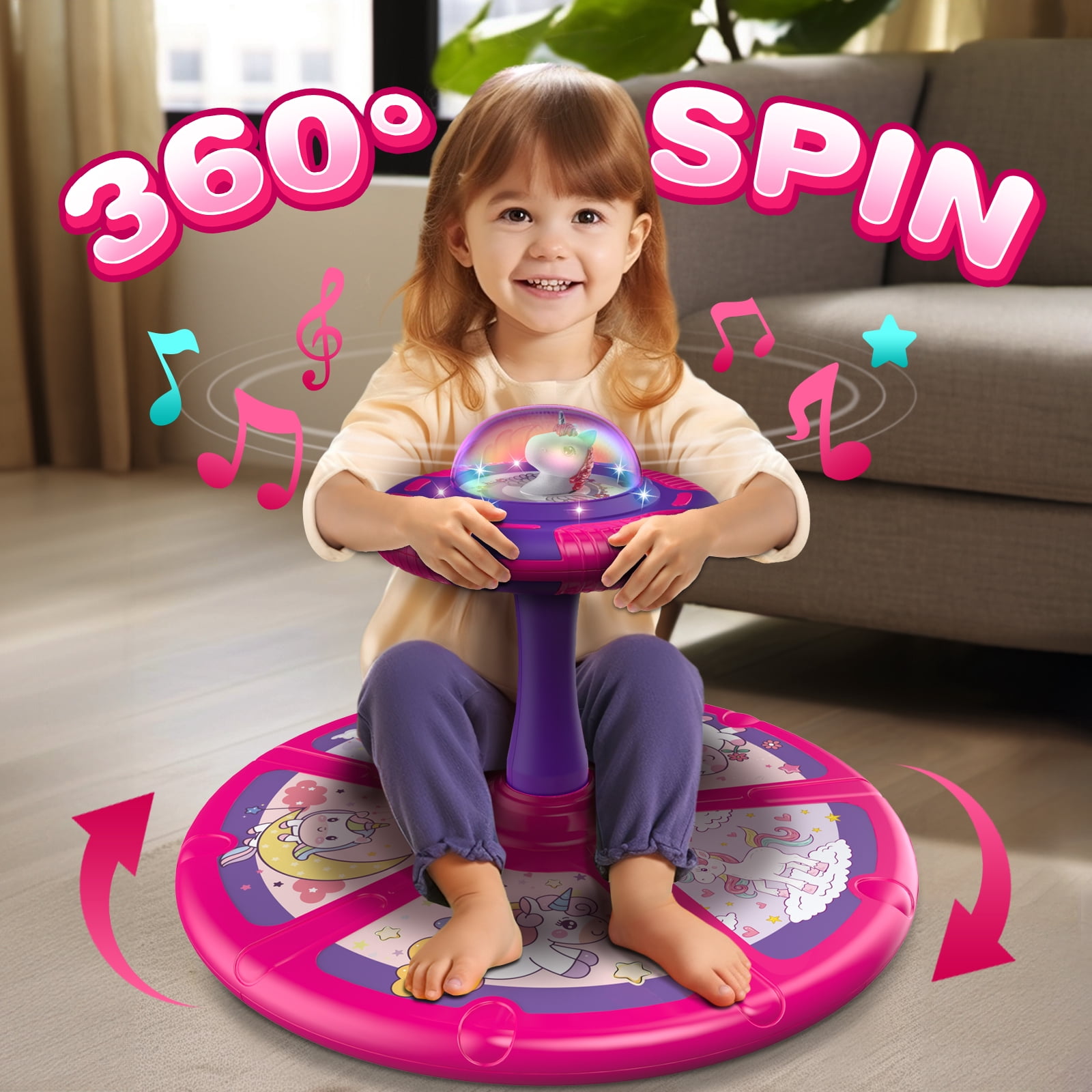 Hot Bee Unicorn LED Sit and Spin Toy for Toddlers 1-3 with Music, 360° Spinning Fun for Girls Christmas Birthday Gifts, Light up Twister Toy for Kids 18 Months+