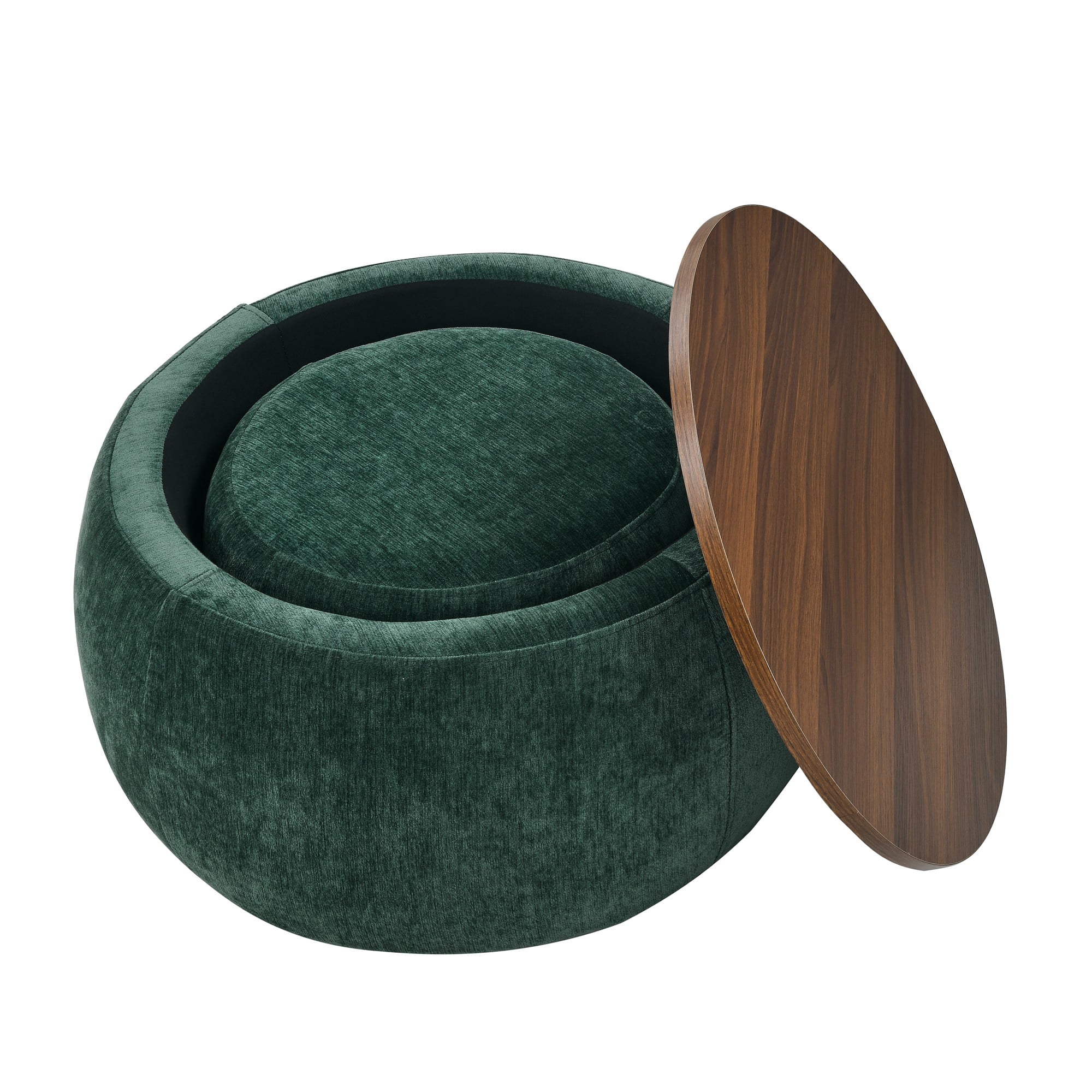 Aukfa 2pc Round Storage Ottoman, Chenille Upholstered Pouf Foot Rest Stools, Coffee End Table for Living Room, Bedroom, Dorm, Green