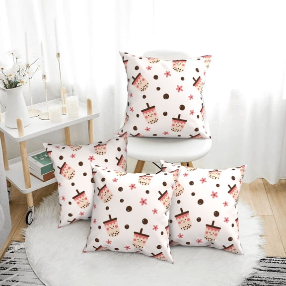 Throw Pillow Covers Set of 4 milk tea No.804 Soft Decorative Pillowcase for Couch Living Room Bed Sofa, Square Pillow Covers Pillow Protector with Zipper, Home Decor 12"x12"