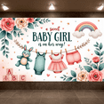 thumbnail image 7 of Floral Design Baby Girl Announcement Sweet Baby Banner Teddy Bear Cartoon for Baby Shower New Arrival Celebration, 7 of 7