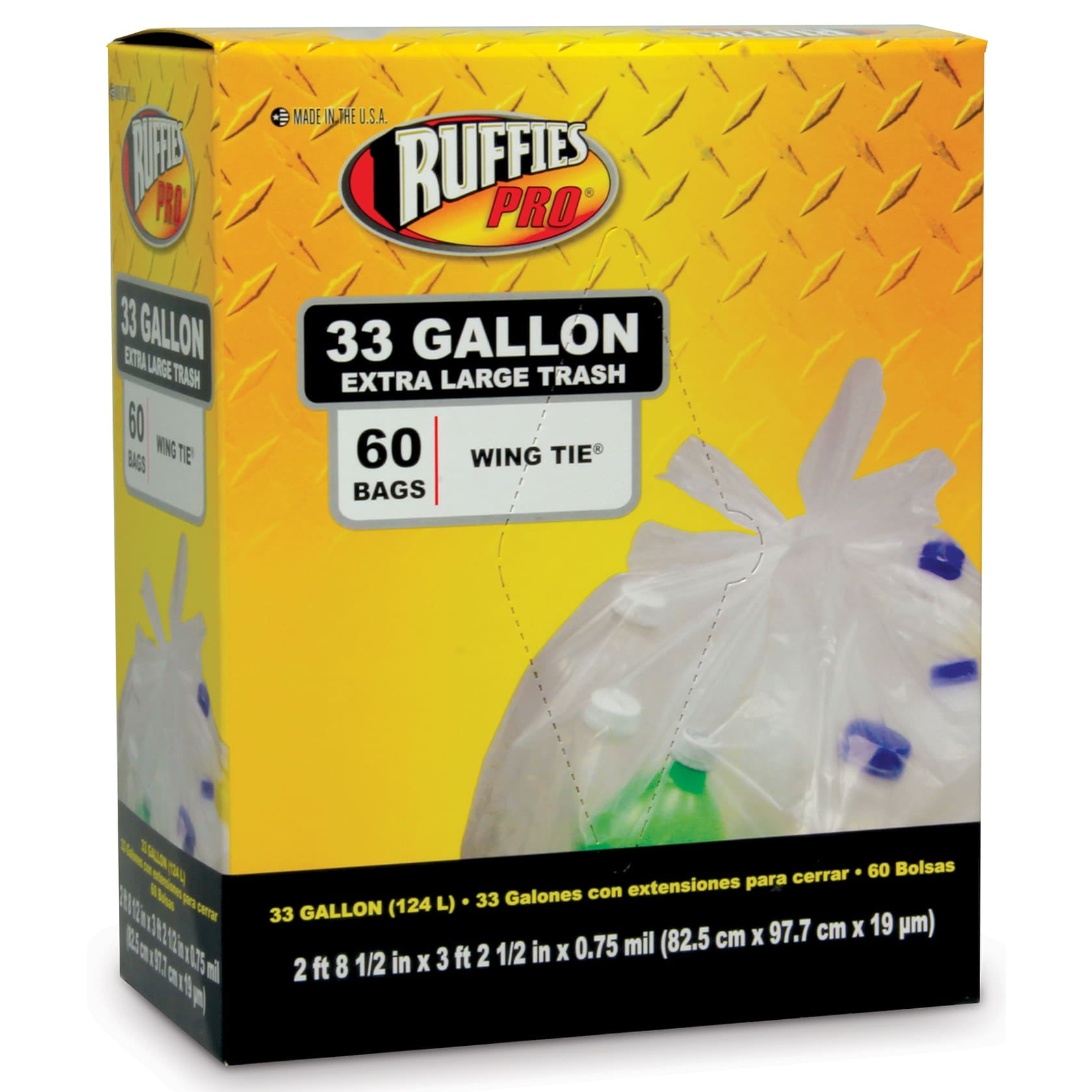 Ruffies Pro Wing Tie Tall Kitchen Trash Bags – 13 Gallon – 120 Count