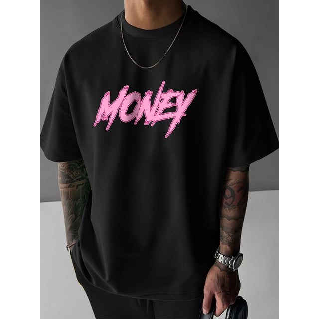 Camiseta de manga corta con cuello redondo y estampado de color "MONEY" para hombre, estilo urbano, ideal para verano y primavera. Ideal para adultos, hombres, mujeres, adolescentes, jóvenes y uso inf