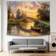 thumbnail image 4 of FLASHLUMI Sunset River Bridge Tapestry 80"x60", Vintage Oil Painting Style Wall Hanging, Scenic Decor for Bedroom Living Room, 4 of 8