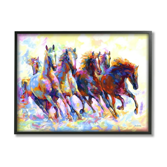 Stupell Industries Vivid Wild Horses Running Animals & Insects Painting Black Framed Art Print Wall Art, 14 x 11