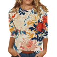 thumbnail image 2 of HLKJKLS Long Sleeve Shirts For Women Spring Print 3/4 Sleeve Round Neck Loose T Shirt Polyester Spandex Casual Fashion Beige S-3Xl, 2 of 7