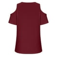 thumbnail image 5 of up to 60% off Gifts wycnly Shirts for Women Going out Casual Loose Cold Shoulder Metal Strap Tops Summer Trendy Solid Short Sleeve Crewneck Ladies Blouses Wine s, 5 of 5