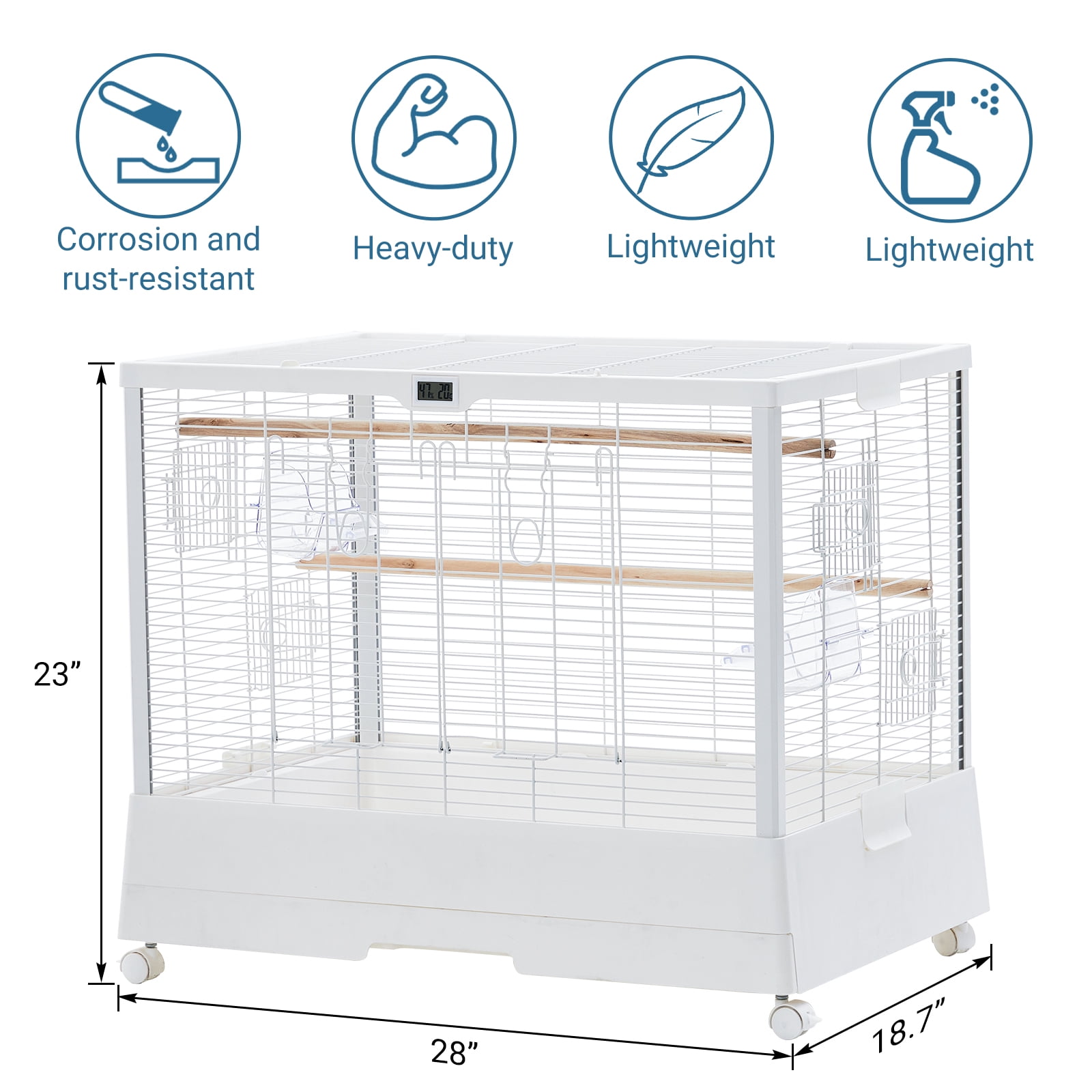 Spacious Metal Bird Cage with Play Top – Rolling Stand. Storage Shelf. -Out Tray – Flight Cage for Parrots. Cockatiels. Conures. Parakeets. Budgies. Lovebirds. Finches. Canaries – White