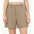 thumbnail image 2 of Zynoxe Womens Shorts with Pockets Relaxed Loose Fit Mid-Thigh Wide Leg Shorts Comfort Strech High Waisted Ladies Casual Shorts Fashion Solid Color Button Closure Summer Shorts for Women S, 2 of 8