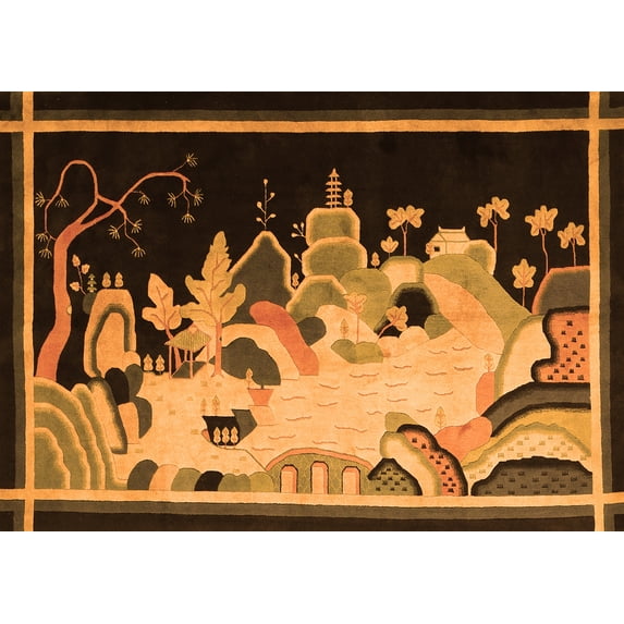 Ahgly Company Indoor Rectangle Oriental Orange Asian Inspired Area Rugs, 2' x 3'