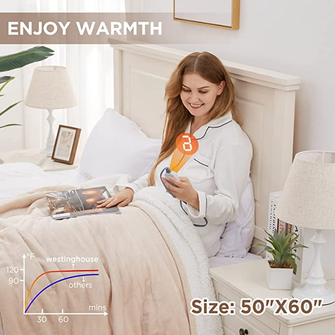 KATA 50x60 Electric Heated Blanket ,Flannel to Sherpa Reversible Heated  Throw, 4 hours Auto-off u0026 6 Heating Levels, Ivory Color - Walmart.com