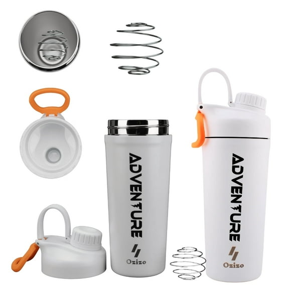 Ozizo 28 oz Insulated Thermos Protein Shaker with Wire Whisk Spring Ball