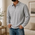 thumbnail image 4 of Dweltoz Mens Quarter Zip Pullover Sweater Knit Polo Long Sleeve Cable Ribbed Collar Cuffs Slim Fit Fall Winter Top,Gray L, 4 of 9