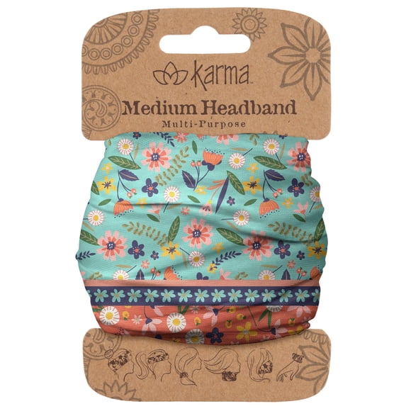 Karma Shelly Diadema floral para mujer - Mediana - Diadema de tela y pañuelo elástico para el cabello - Verde y naranja