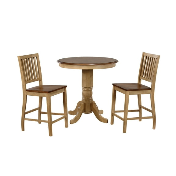 Sunset Trading Brook 3PC 36" Round Pub Set with Slat Back Wood Stools in Cream