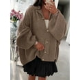 thumbnail image 4 of Women'S Winter Button Down Cardigan Sweaters Mock Neck Lantern Long Sleeve Chunky Knit Jacket Outerwear Khaki M, 4 of 9