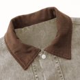 thumbnail image 5 of Rexolia Mens Vintage Washed Denim Jacket Corduroy Collar Long Sleeve Snap Button Jean Coat Retro Streetwear for Fall Winter Outdoor Light Brown S, 5 of 7