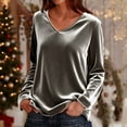 thumbnail image 2 of RQYYD Velour Sweatshirt Women V Neck Long Sleeve Casual Pullover Soft Warm Shirts Velvet Tops Fall Outfits for Women, 2 of 7
