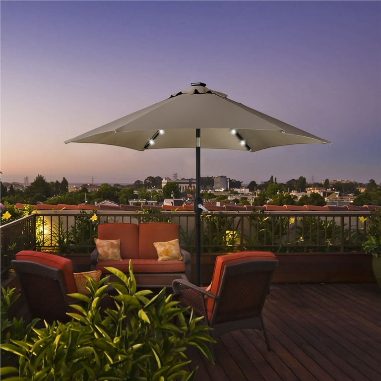 Topeakmart 7.5ft Patio Umbrella Outdoor Market Umbrella with 6 Ribs u0026 18  LED Solar Lights Tan - Walmart.com