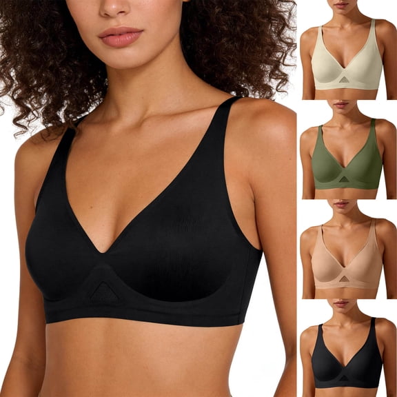 Purcolt Deep V Wireless Bra for Women Seamless Soft Support Full Coverage No Underwire Everyday Bra