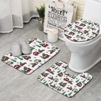 White Christmas Car and Camper Pattern Bathroom Rugs Sets 3 Piece,Toilet Cover Set,Absorbent Non Slip Bathroom Mats Sets with U-Shaped Contour Rug Toilet Rug Set