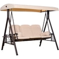 thumbnail image 1 of Balançoire de Porche 3 Places, Chaise Balançoire d'Extérieur Robuste, Hamac de Salon d'Extérieur, Siège Coussiné avec Auvent Inclinable, Beige, 1 of 18