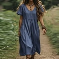 thumbnail image 7 of SMihono Cotton Linen Dresses for Women 2025 Short Sleeve V Neck Maxi Dress Casual Summer Boho Beach Long Dress Vacation Clothes Navy L, 7 of 7
