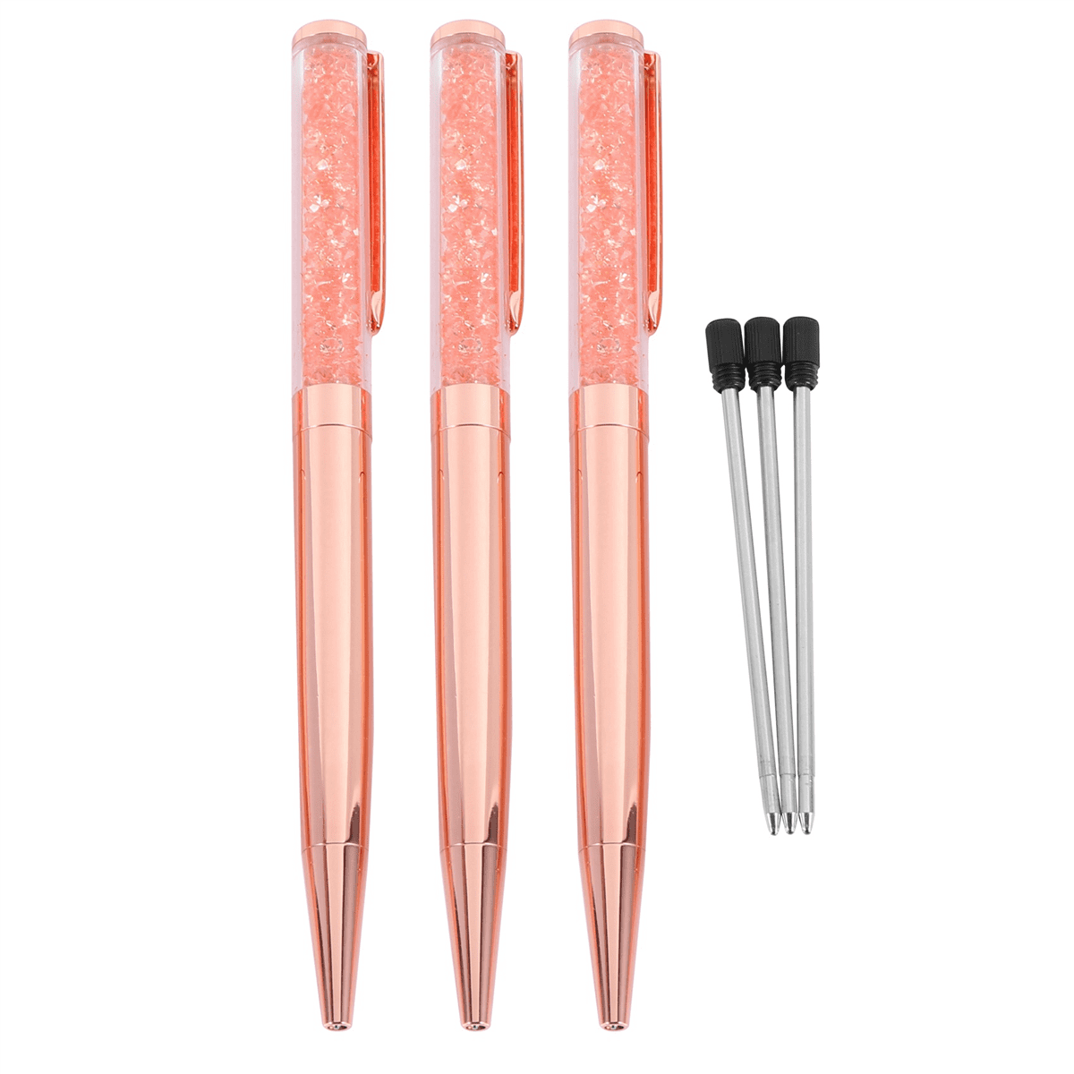 Rose Gold Pen Bling Crystal Ball Point Pen Black Ink Pen with 18 Extra Refills (Rose Gold 18 Pack),18 x Ballpoint Pens 18 x Extra Black Refills,Rose Gold