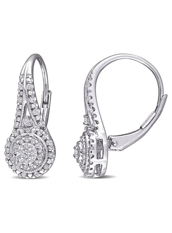 SuperJeweler Nearly 1/2 Carat Diamond Drop Earrings With Double Halo and Leverbacks, 3/4 inch for Women