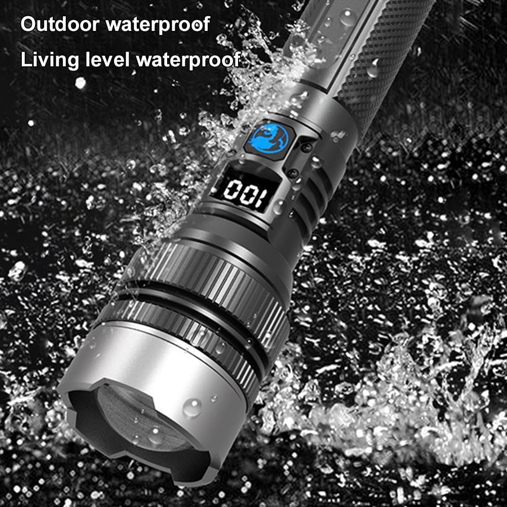 2-in-1 Strong Flashlight , LED Rechargeable Flashlights, IPX7 Waterproof Flashlights, 2-in-1 High Lumens, Power Bank and Digital Display, Suitable Outdoor Camping