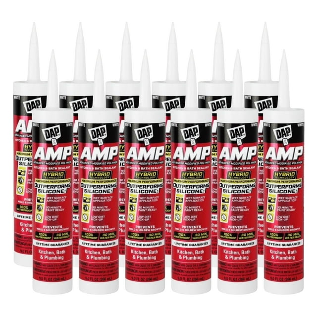 Sellador adhesivo blanco avanzado para cocina y baño DAP AMP 266 ml x12