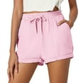 thumbnail image 1 of Women's Solid Color Casual Drawstring Pocket Shorts Stylish Plain Weave Beach Shorts, 1 of 6