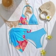 thumbnail image 2 of WNVMWI Tween Bathing Suits Girls 3 Piece Print Swimsuit Set Childrens Triangle Bikini Top Brief Cover Up Skirt 11-12 Years Blue, 2 of 3