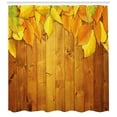 thumbnail image 3 of Ambesonne Fall Shower Curtain, Leaves on Wooden Planks, 69"Wx75"L, Yellow Orange Green, 3 of 3