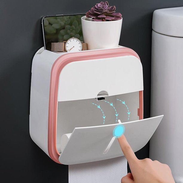 Soporte de papel higiénico en caja de pañuelos de autoadhesiva cajón de almacenamiento de servilletas sanitarias - Rosa Soledad Soporte de papel higiénico de pared