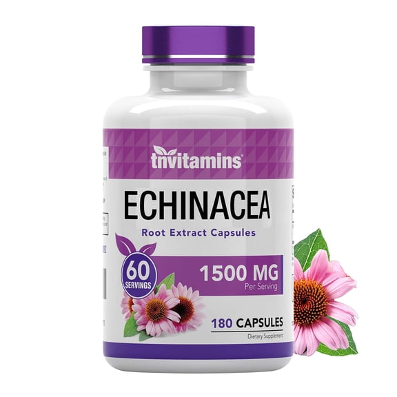 tnvitamins Echinacea Capsules (1500 MG x 180 Capsules) | Echinacea Root Herbal Extract Supplement