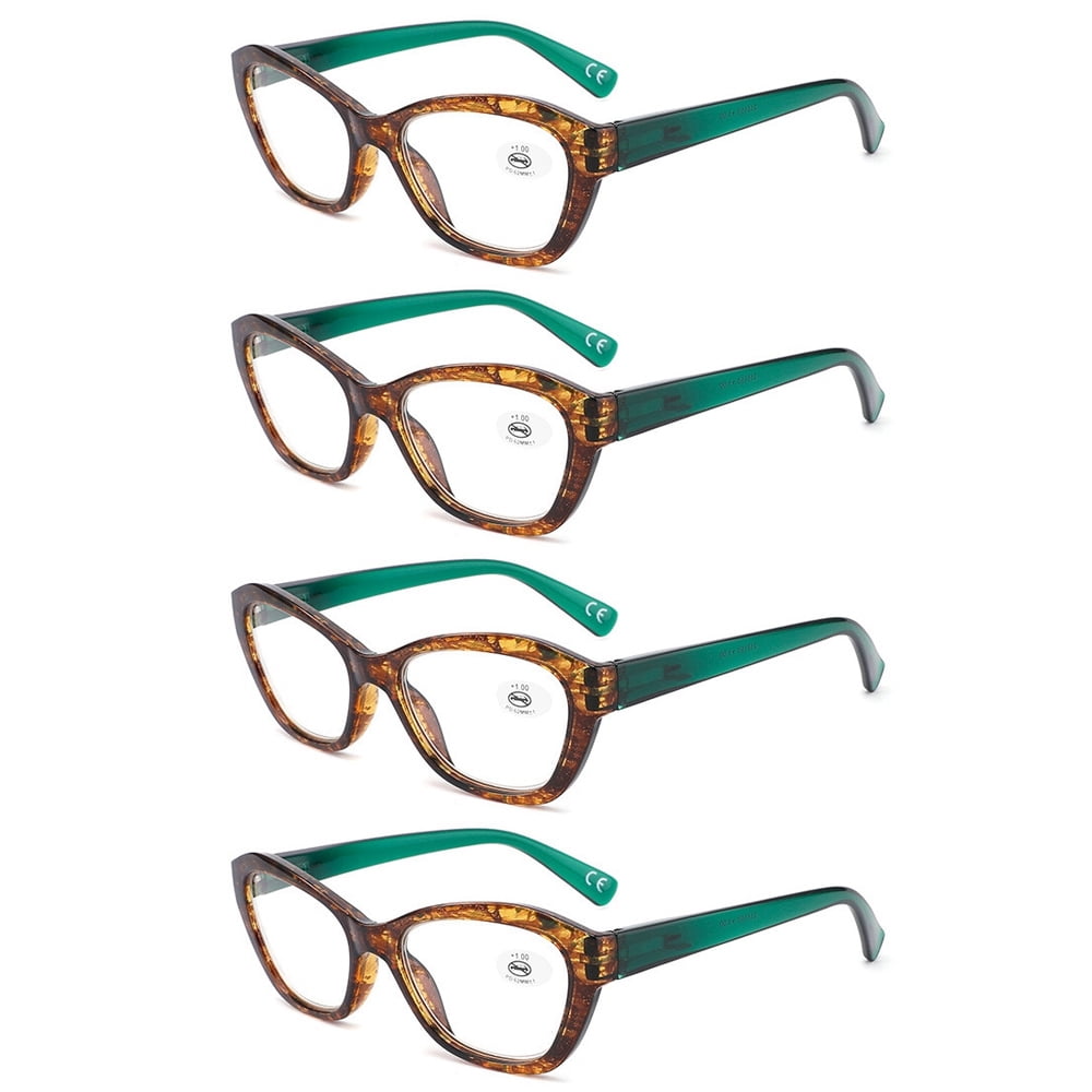4 Pairs Reading Glasses Spring Hinges Tortoise Readers Square Womens