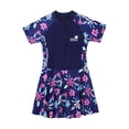 thumbnail image 3 of Sholeno Girls Swimsuit One Piece Zipper Front Short Sleeve Swim Dress Hawaiian Skirted Bathing Suit Navy Blue 9-10, 3 of 7