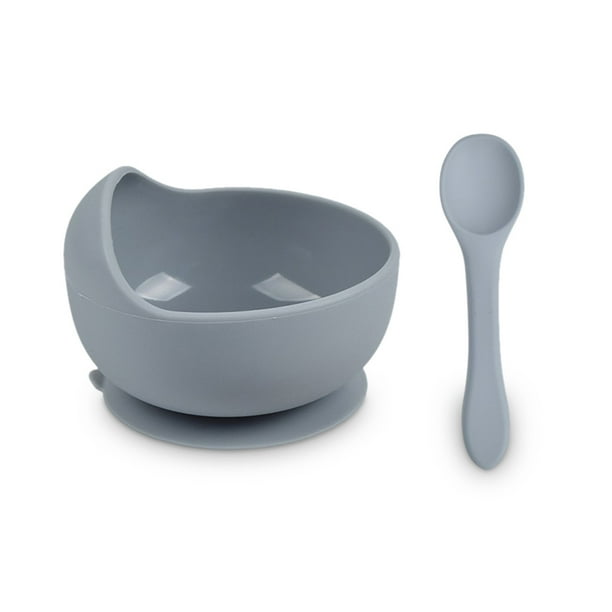 Cuenco de silicona para bebés con fondo de succión Juego de cucharas para bebés Comedor para niños pequeños Cocina para el hogar Vajilla Suministros para comer para niños Recién nacido Gris Advancent BA000341-02