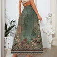 thumbnail image 4 of WTOBBY Women's Floral Gradient Print Flared Maxi Skirt Ruffle Hem A-Line Long Skirt Elastic Waist Elegant Tiered Layer Boho Skirt with Vintage Stripe Pattern,Army Green L, 4 of 5