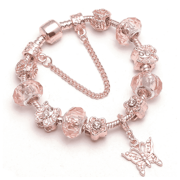 14K Rose Gold Plated Murano and Crystal Butterfly Bracelet