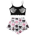 thumbnail image 3 of MEZZALL Women Halloween Cami Pajama Sets Skeleton Hand Print Spaghetti Strap Tops With Ruffle Shorts Sleepwear Loungewear 2 Piece Nightwear, 3 of 6