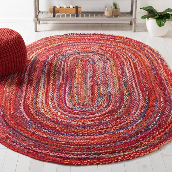 SAFAVIEH Braided Calvin Transitional Cotton Reversible Area Rug, Rust/Multi, 5' x 8' Oval