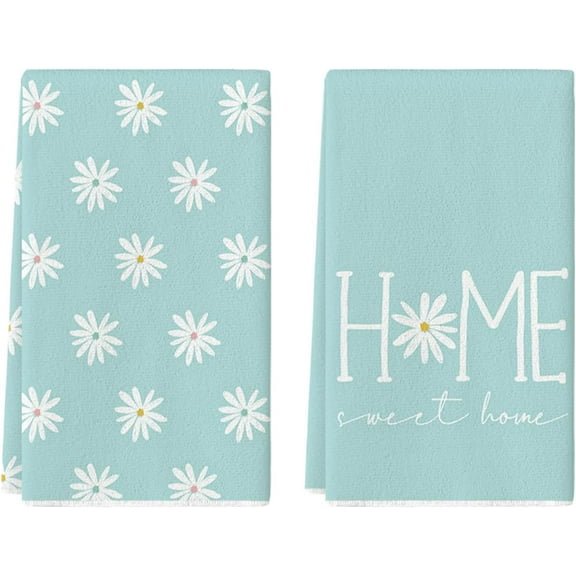 Blue Home Sweet Home Flowers Kitchen Towels Dish Towels, 18x26 Inch Summer Decoration Hand Towels Set of 2