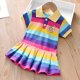 thumbnail image 1 of Vestido De Niña Verano Bebé Moda Colorido Rayas Manga Corta Plisado, 1 of 4