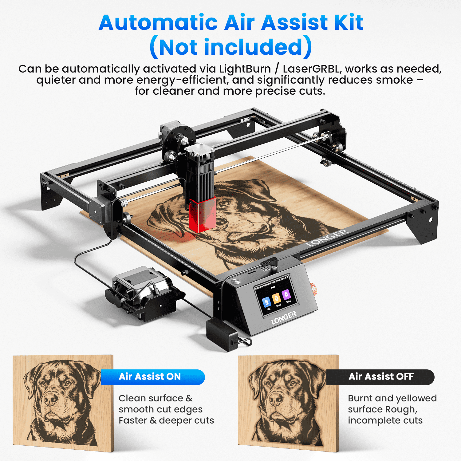 Longer RAY5 10W Laser Engraving Machine with 3.5 Inch Touch Screen, 60W DIY laser cutting machine for custom design, laser engraving machine for wood and metal, acrylic, leather, glass, etc.